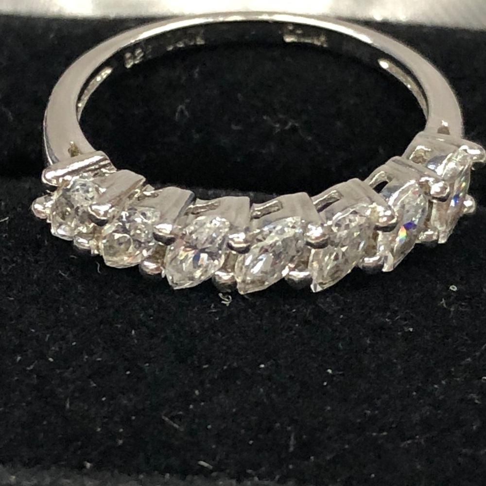 Diamonique Sterling Silver Marquise CZ Half Eternity Ring size 6.25 - Picture 5 of 12